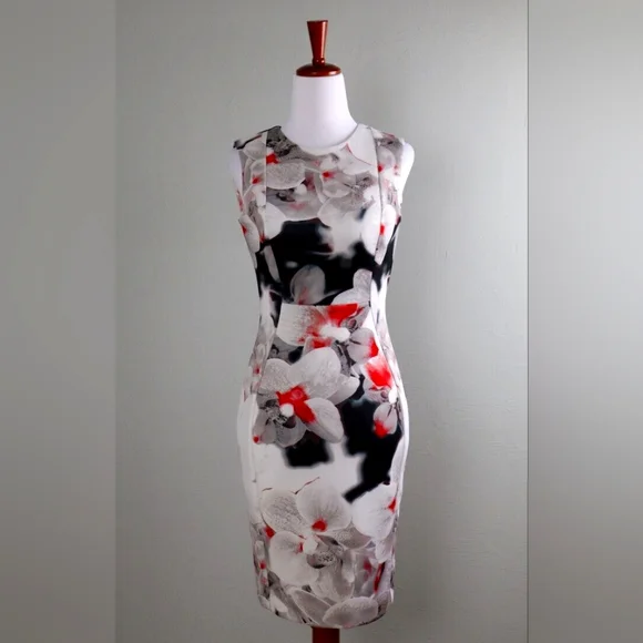 Calvin Klein Black and Red Sheath Midi Dress - Picture 1 of 12